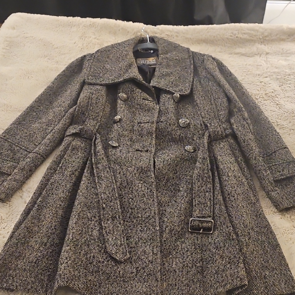 GUESS Women's Gray Double-Breasted Coat